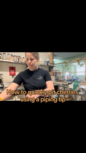 How to quickly pit cherries using a piping tip 🍒 #stlbakery #illinoisbakery #route66bakery #artisan #viennoiseries #fyp #croissant | Blackbird Bakery Café