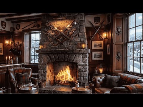 Cozy Scottish Highland Pub Fireplace ❄️ | Celtic Music Ambience | Bagpipes, Fiddle & Fire