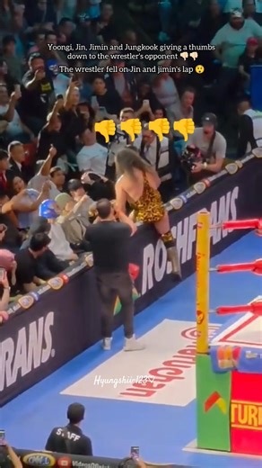 The wrestler fell on Jin and jimin's lap 😲#bts #shortvideo #youtubeshorts #kpopidol