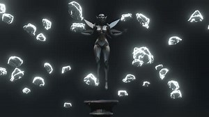 Futuristic Cyborg Figure with Glowing Energy Orbs