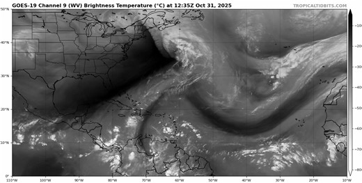 Post-Tropical Cyclone Melissa Discussion Number 41 NWS National Hurricane Center Miami FL AL132025 1100 AM AST Fri Oct 31 2025 Melissa no longer possesses organized convection, and is now merging with a warm front extending eastward and a cold front extending toward the southwest. Therefore, Melissa is now a post-tropical cyclone. Melissa still has hurricane-force winds, especially in the southeastern semicircle, as shown in Thursday evening ASCAT data and also shown in the latest global model f