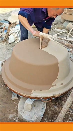 Smoothing Wet Clay Surface to Shape a Large Pot Base with Hand Tools #construction #short