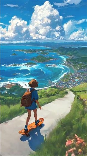 A girl skating in beautiful and natural place|cartoon shorts for baby ❤️🎈🎉 #cartoon #baby #kidsvideo