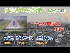 着陸の瞬間は２画面 B787-10 で大阪伊丹空港へ着陸 (ATC) 【4K】