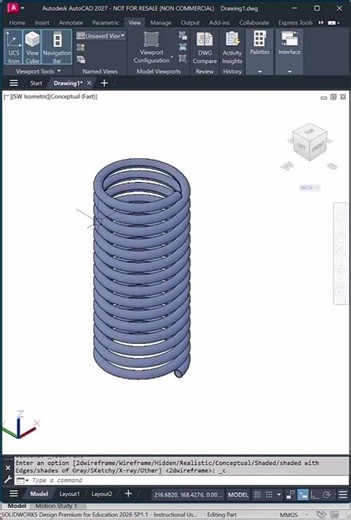 3D Spring Modeling in AutoCAD #Shorts #shortsfeed #viral