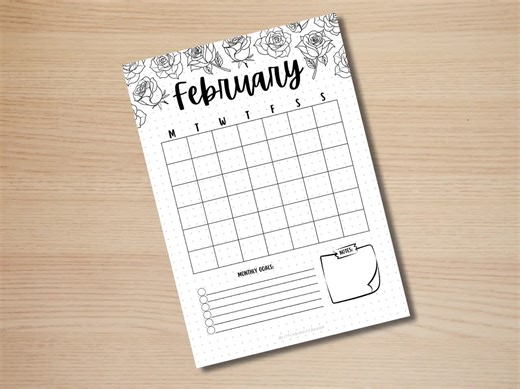 February Title Page and Calendar - PRINTABLE Calendar - Rose Theme - Journal Title Page and Calendar Set - February Cover Page - Etsy