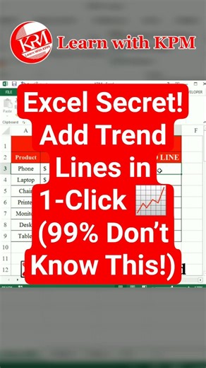 Excel Secret! Add Trend Lines in 1-Click 📈 (99% Don’t Know This!) #excel #youtube #shorts