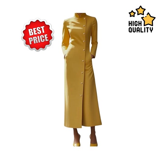 Elegant Mandarin Collar Maxi Dress Long Sleeve Button Front Office Party Formal Dress - Etsy