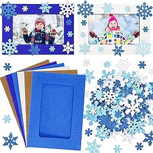 Ferraycle 232 Pieces Winter DIY Picture Frames Craft Kit 32 Pieces Snow Photo Frames with 200 Stickers to Decorate for Xmas Winter Party Favor Classroom Home(Elegant Color,Fresh Style)