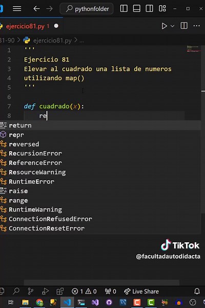 Aprendiendo python con ejercicios 81/100 Elevar al cuadrado una lista de numeros utilizando map() #facultadautodidacta #python #pythonprogramming