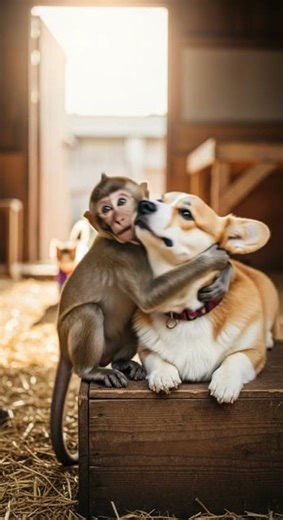 Monkey Slaps Corgi… Until Chucky Cat Arrives Watch the Epic Showdown #cats #dogs #funny