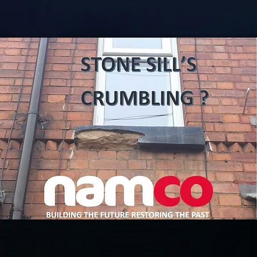 SANDSTONE CONCRETE WINDOW SILL CRUMBLING CRACK CHIP REPAIR PAINTING highlight