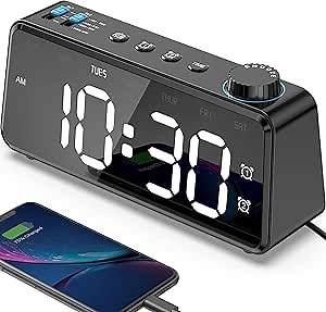 Anjank Digital Alarm Clock with Large LED Screen, Dual Alarm, FM Radio with Sleep Timer, USB Charger, and Easy Setup