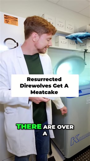 This place is saving species! Check out these direwolves—back from extinction and crushing a meatcake. #Conservation #Direwolves #Science #Amazing #ExtinctAnimals