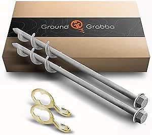 GROUNDGRABBA Ground Anchor Screw Kit - Hexhooks & 1 Ft Ground Anchors Heavy Duty for High Winds | Ground Anchor Kit for Swing Sets | Screw in Anchor for Pop-Up Canopy, Tents and More
