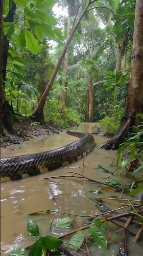 Silent Giant: Anaconda Slithers Through Amazonian Mud