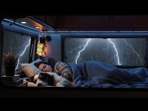 Heavy Rainstorm on Car Roof 🚘⛈️ Dark Thunder & Calm Night Ambience