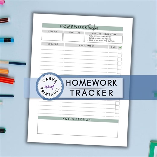 Homework Tracker Printable • Portrait Assignment Log for Students • Editable Canva Template • Weekly Homework Sheet - Etsy