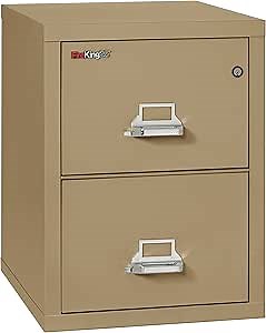 Fireking Fireproof Vertical File Cabinet (2 Letter Sized Drawers, Impact Resistant, Water Resistant), 27.75" H x 17.75" W x 25.06" D, Sand