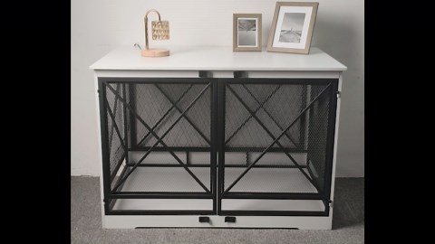 48 inch Extra Large Dog Crate Furniture,Double Door Indoor Kennel,End Side Table Wooden Dog Crates,Anti-Chew Anti-Escape, Wood