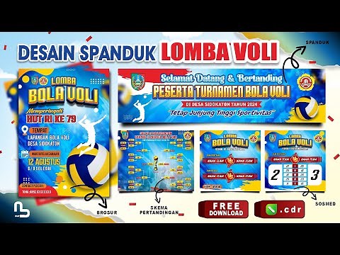 Lengkap !! Desain Spanduk, Brosur, Skema Pertandingan, Sosmed Turnamen Bola Voli Lomba Agustusan