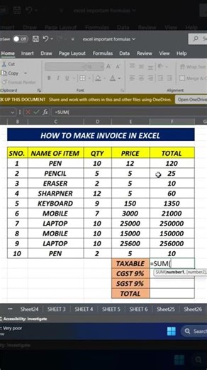 Excel Invoice Kaise Banaye? | Billing Invoice in Excel | Short Trick 🔥#excel #viral