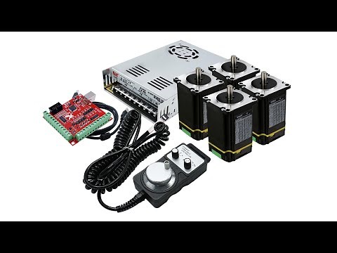 HLTNC Nema 23 Integrated Motor Kit 4 Axis 2Nm Close Loop Stepper Motor + MACH3 MPG Power 100-240v AC