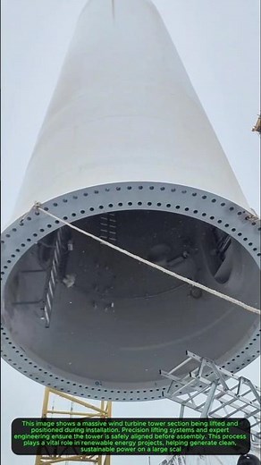 Wind Turbine Tower Installation Using Heavy Lifting Technology#WindTurbineInstallation 🌬️⚙️