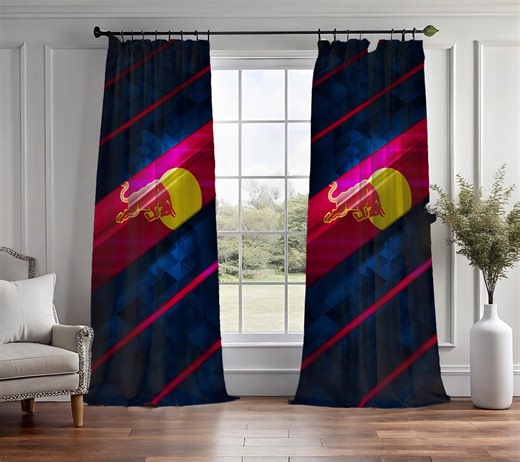Neon Energy Logo Curtains, Home Gym Blue Geometric Pattern Drapes, Teen Bedroom Futuristic Racing Style Window Decor, Gamer Room Curtains, - Etsy