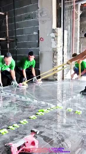 Large Porcelain Slab Floor Installation! Precise Placement with a Vacuum Lifter #shorts