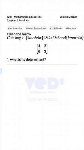 Matrix Determinant 2x2 Example Mathematics 12th