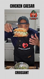 I was scrolling down big back university and saw this recipe. Grab a croissant, make you a chicken patty, add casear salad, and the rest is history. We have chicken Caesar croissant sandwhich for the win. | bwoodcooks