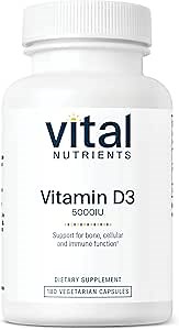 Vital Nutrients Vitamin D 5000 IU - Vitamin D3 Supplement - Healthy Bones, Teeth, Muscles*- Cellular & Immune Function - Calcium Absorption - Gluten, Dairy and Soy Free - 180 Capsules