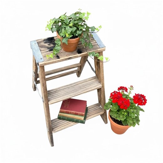 Wood Folding Step Stool Vintage Wooden Step Ladder - Rustic Decor, Plant Stand Books - Etsy