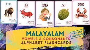 Malayalam Alphabet FLASHCARD - Both Vowels and Consonants, Learning Malayalam