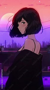 Lofi animation. Seamless loop. Girl in the room. Assets were created with the help of an AI and then were manually modified and animated.
