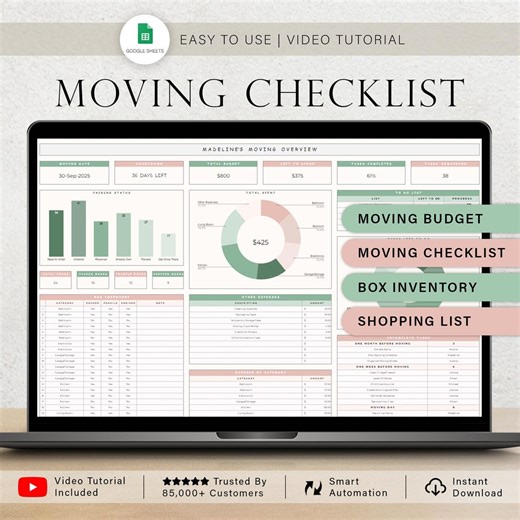 Moving Planner Moving Checklist Spreadsheet Packing Box Inventory Template Home Moving Out Task Tracker List Relocation Budget Google Sheets - Etsy Canada