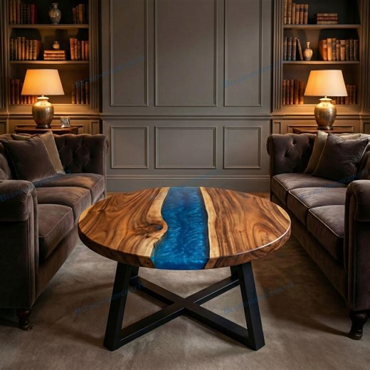 Metallic Blue Resin Round Coffee Table – Solid Wood Epoxy Dining Table – Luxury Custom Furniture - Etsy
