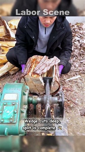 Electric log splitter, manual axe gets bitter 🪓