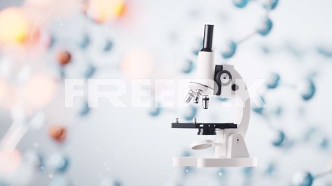 Microscope with transparent molecules background, 3d rendering. | Premium Stock Video Footage