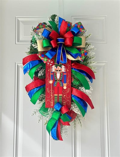 Nutcracker Christmas Door Swag, Holiday Ribbon Decor Homeware Decor - Etsy
