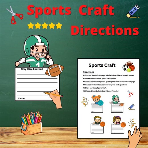Sports Craft Activity and Writing Football Cheerleader Crafts Basketball Soccer