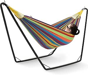 Hammocks with Stand Included, Space Saving Steel V-Type for 2 Person, Standing Hammocks, Indoor Outdoor Patio Yard, 450 lbs Capacity (Tropical)