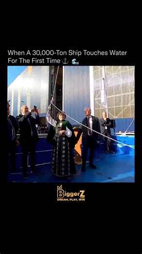 @primusclip on Instagram: "The moment a ship meets the sea for the first time is called a launching ceremony, a centuries-old maritime tradition that marks the vessel’s birth. . . Before launch, engineers spend months balancing the hull’s weight on wooden supports and greased slideways. . . When the final block is released, gravity takes over, sending the ship gliding into the water in seconds. . . The champagne bottle seen shattering against the hull is a symbol of good luck and safe voyages ah