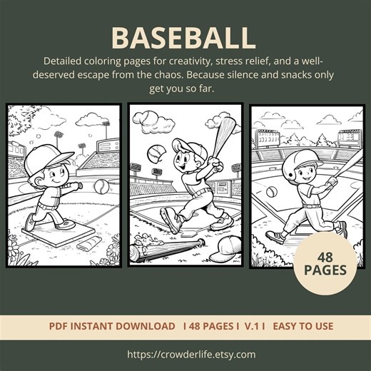 Baseball Coloring Pages for Kids - Easy Line Art to Color and Enjoy V.1 - Etsy