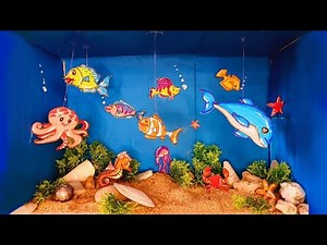 Sea habitat model making with cardboard | Fish Tank | Aquarium for School Project | diorama model