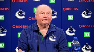 Coach Bruce Boudreau speaks with the media following Wednesday's practice at Rogers Arena. | Vancouver Canucks