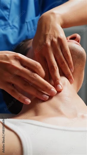Therapeutic neck adjustment performed by a professional therapist.