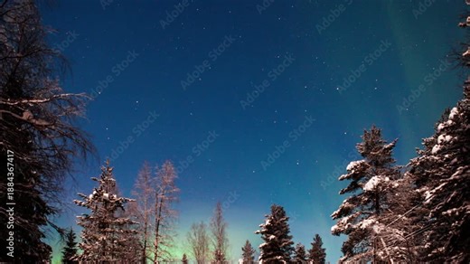 Aurora borealis time lapse video. Northern lights on a cold winter night in Lapland, Finland.