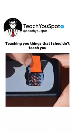 @teachyouspot on Instagram: "This is how you can open a number lock using just a piece of paper - by feeling how the internal wheels react to light pressure. When you slide the paper in and turn each dial slowly, it catches at the correct spot, helping you figure out the combination step by step. How well it works depends on how smooth the lock is and how clearly you can feel each tiny click. Steady hands + slow movement = easier unlocking. Safety note: Use this only on your own lock. Doing this